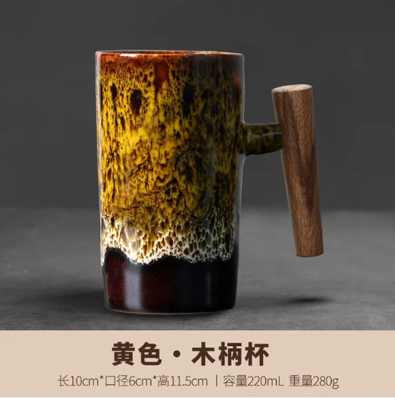 Ceramic Coffee Mug with Wooden Handle