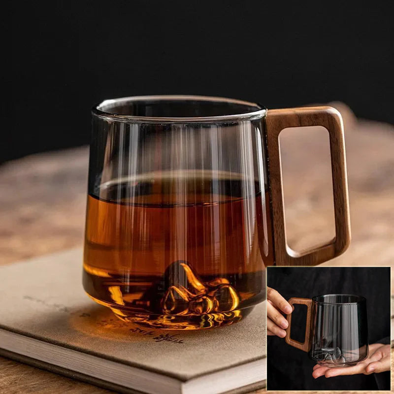 Modern Glass Mug with Wooden Side Handle