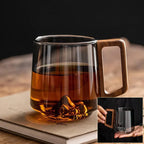 Modern Glass Mug with Wooden Side Handle