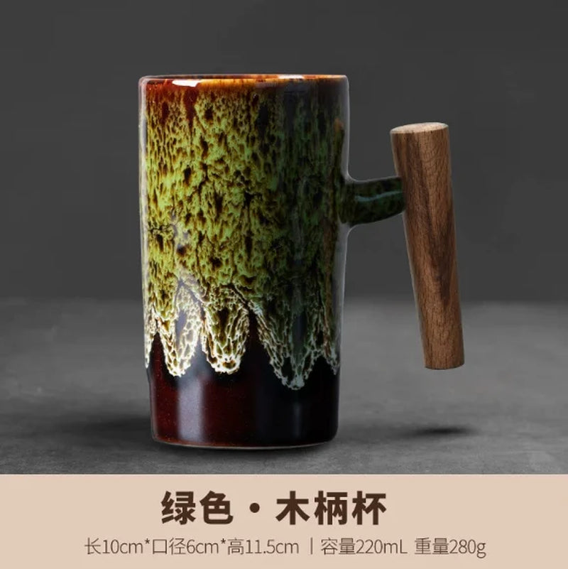 Ceramic Coffee Mug with Wooden Handle