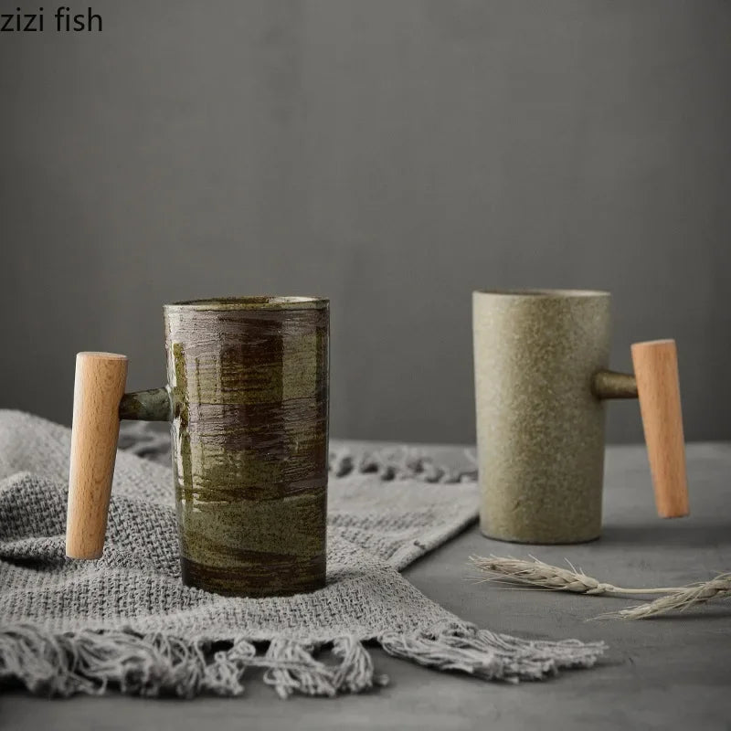 Ceramic Coffee Mug with Wooden Handle