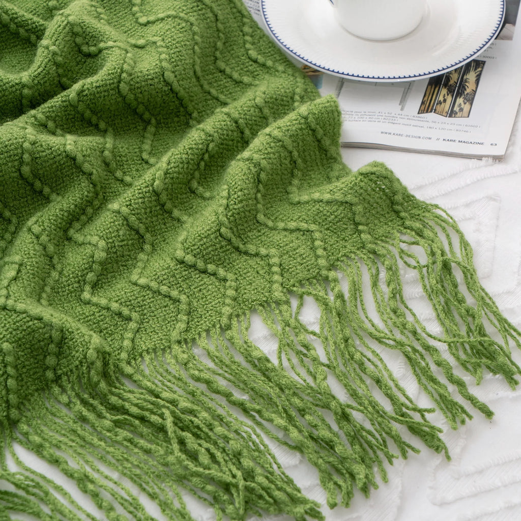 Battilo Green Textured Throw Blanket, Lightweight Spring Decor Blanket for Living Room, 50"X60"