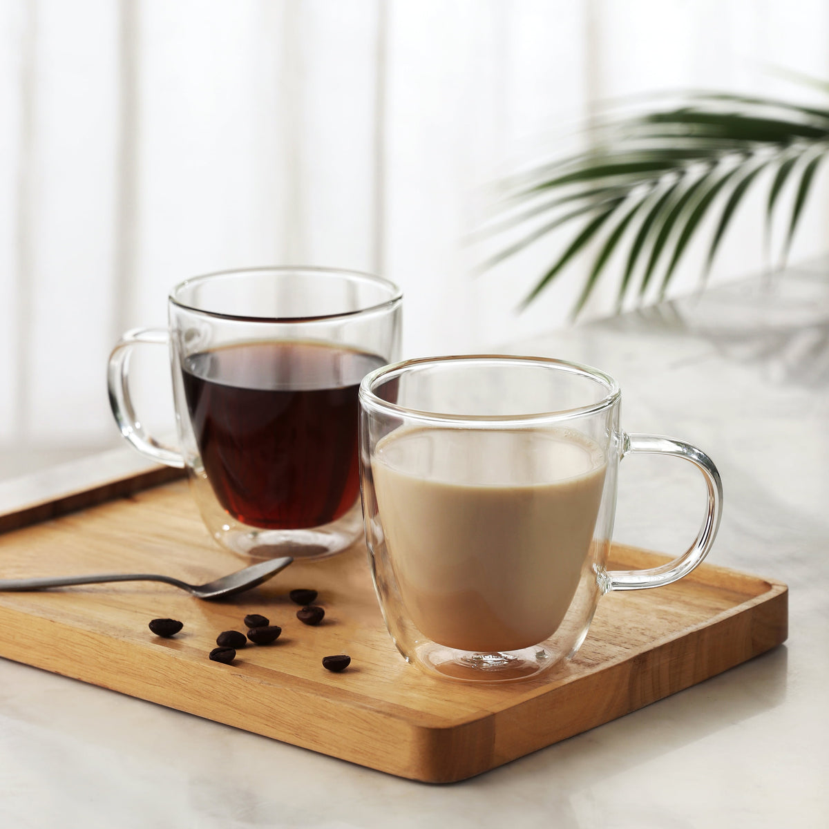Large Glass Coffee Mugs 12Oz, Double Walled Insulated Cappuccino Mug with Handle,Set of 2