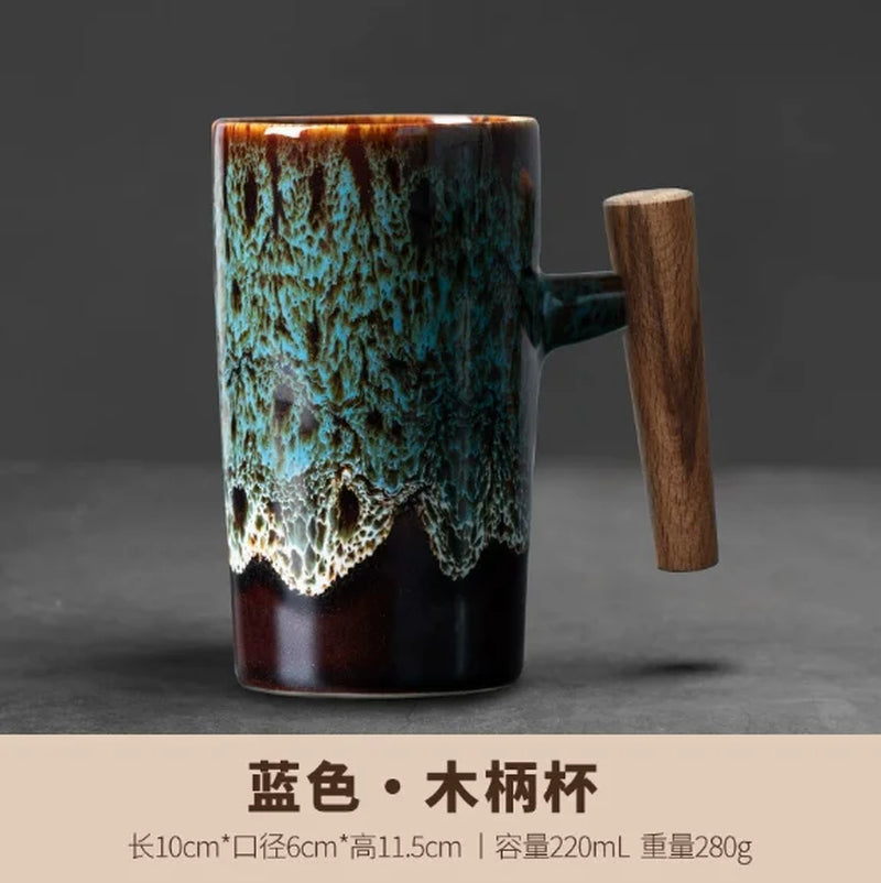 Ceramic Coffee Mug with Wooden Handle