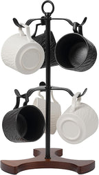 Modern Coffee Mug Tree with Wood Base